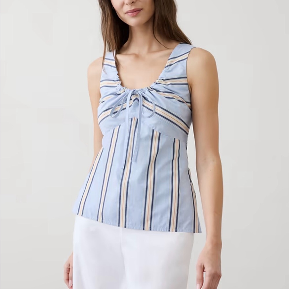 Banana Republic Factory Blue striped Poplin cinched neck-tie top